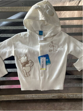 BoxLunch Disney Winnie the Pooh Tonal Hooded Cardigan Sweater Cream 3t NWT